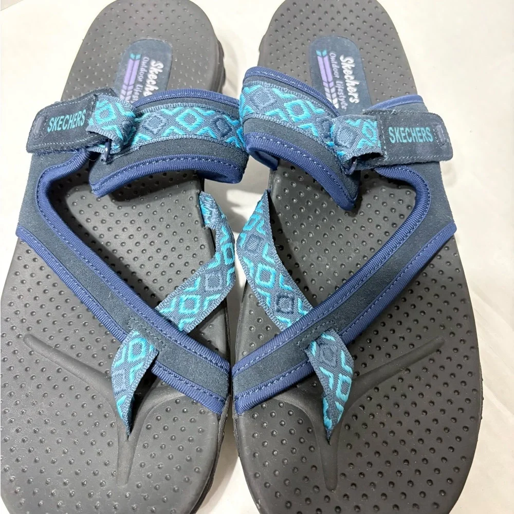 Skechers Reggae Trailway  Navy and Teal Flip-Flop Summer Sandals. Woman’s 11 - Picture 6 of 11